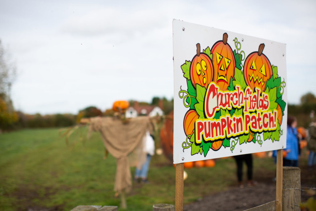 Pumpkin Patch at Churchfields Farm sign